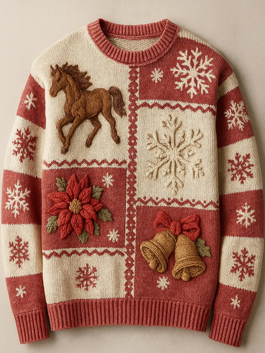 Damski świąteczny nadruk w stylu vintage wygodny sweter na co dzień