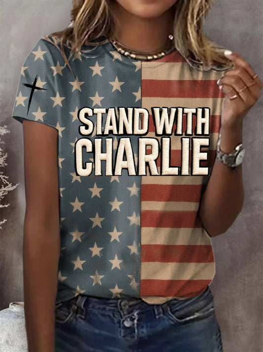 Damska pamiątkowa koszulka z nadrukiem z amerykańską flagą wolności