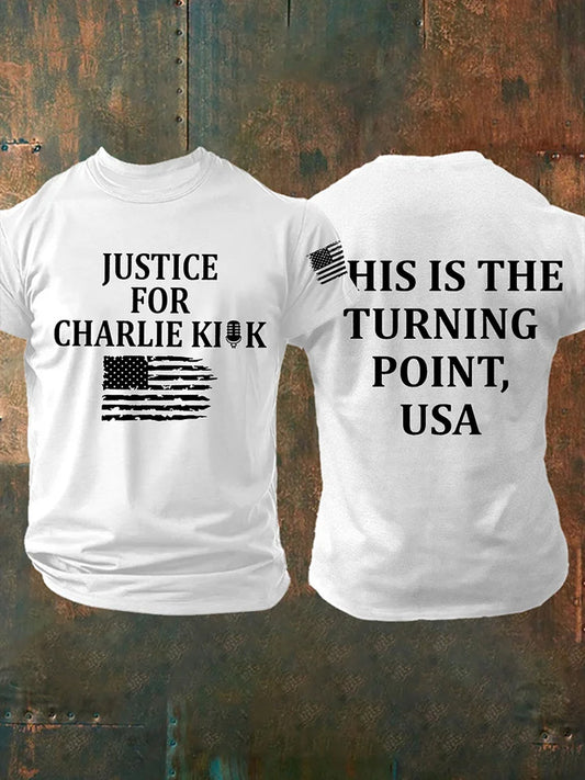 Męska koszulka pamiątkowa Charlie Kirk Turning Point USA Trump