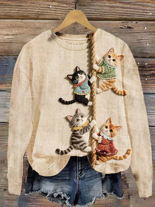 Damski sweter w stylu vintage z nadrukiem zwierzęcym Comfort