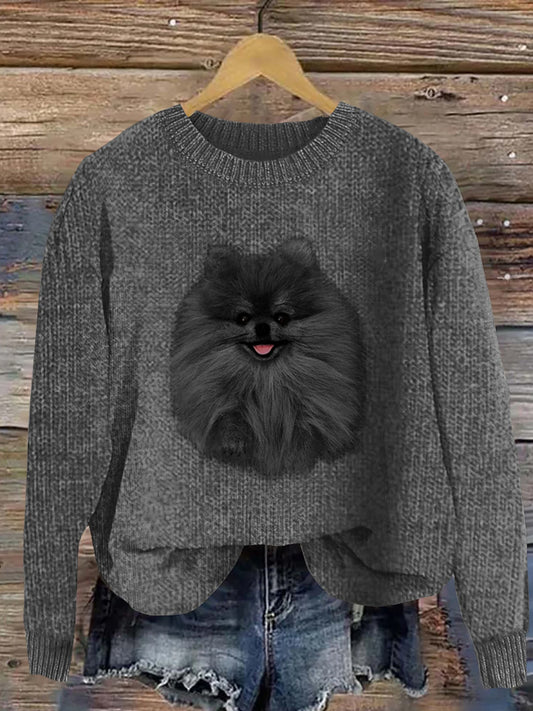 Damski sweter w stylu vintage z nadrukiem zwierzęcym Comfort