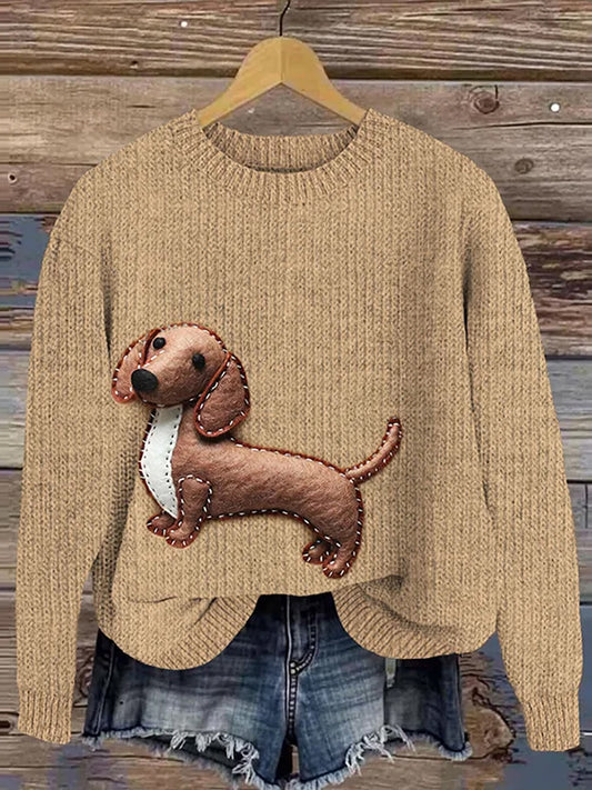 Damski sweter w stylu vintage z nadrukiem zwierzęcym Comfort