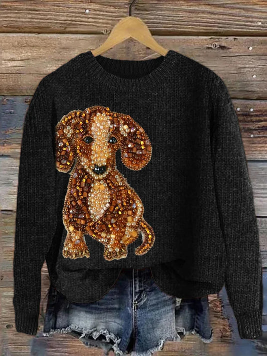 Damski sweter w stylu vintage z nadrukiem zwierzęcym Comfort