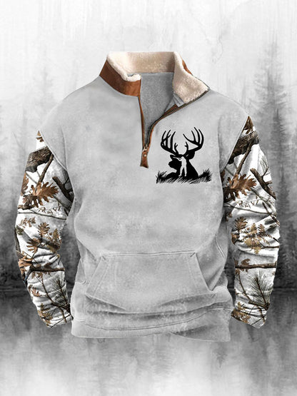 Męski golf z nadrukiem zachodnim w stylu retro luźny top z długim rękawem