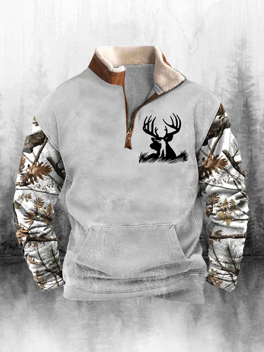 Męski golf z nadrukiem zachodnim w stylu retro luźny top z długim rękawem