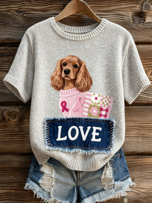 Damski artystyczny nadruk zwierzęcy wygodny top z dzianiny z krótkim rękawem