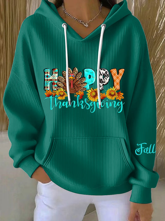 Damskie Vintage Święto Dziękczynienia HAPPY Casual Bluza z kapturem