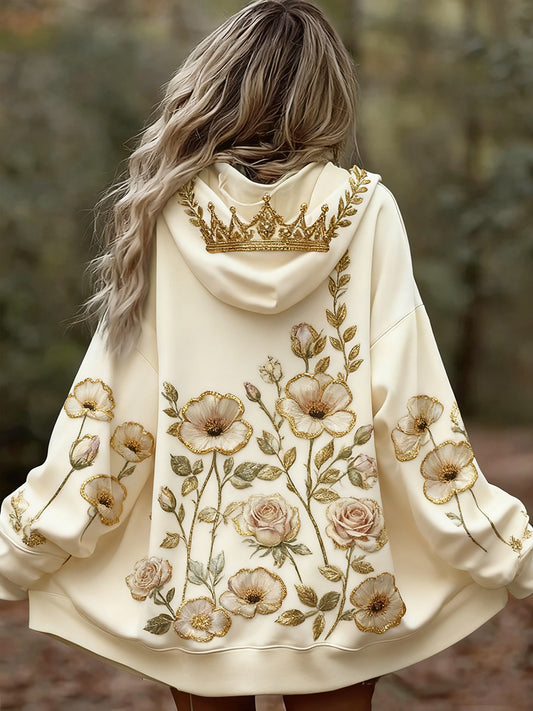 Damska wygodna bluza z kapturem w stylu vintage w kwiatowy wzór patchwork