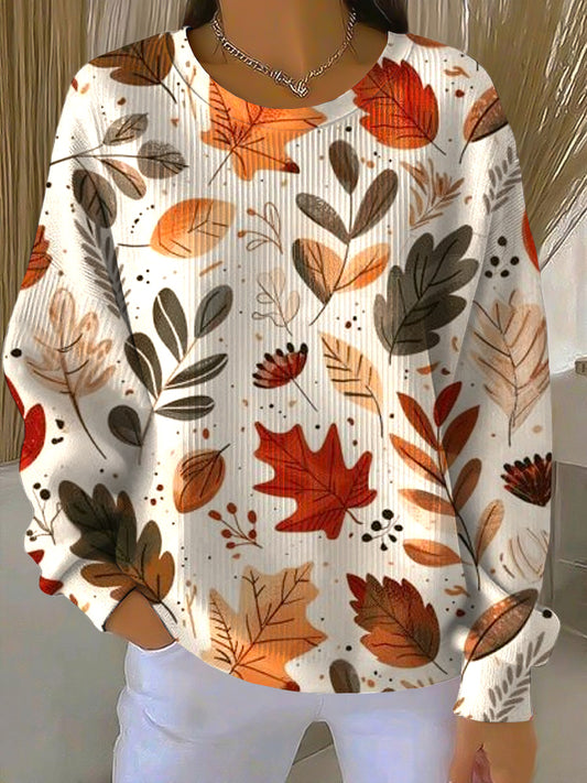 Damskie Święto Dziękczynienia Jesienny Liść Casual Crewneck Pullover