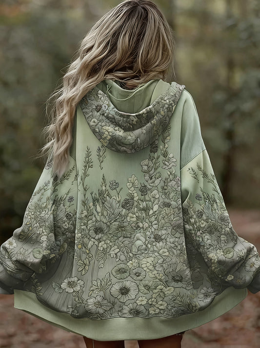 Damska wygodna bluza z kapturem w stylu vintage w kwiatowy wzór patchwork