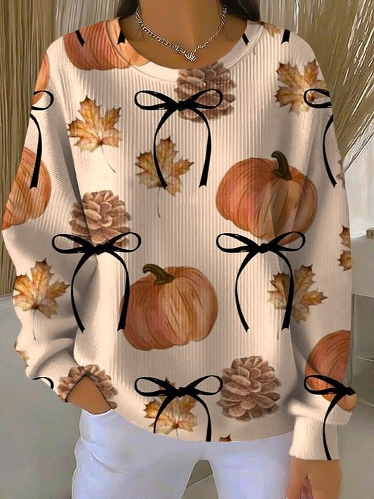 Damskie Święto Dziękczynienia Dynia Maple Leaf Casual Pullover Crewneck