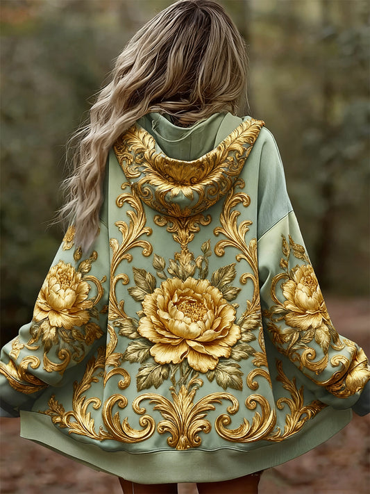 Damska wygodna bluza z kapturem w stylu vintage w kwiatowy wzór patchwork