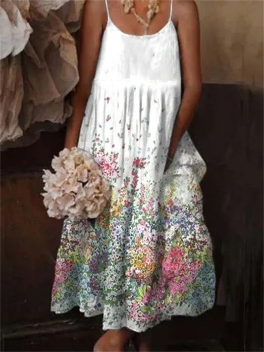 Damska sukienka w stylu kwiatowym z nadrukiem na co dzień z paskiem