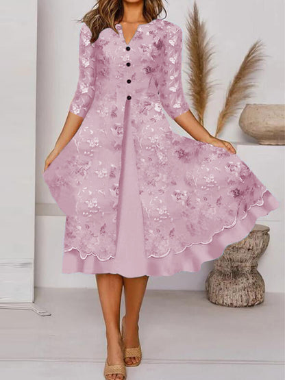 Damska sukienka w połowie rękawa z kieszonkowym dekoltem w szpic