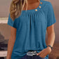 Damski nieformalny okrągły dekolt w jednolitym kolorze guzik z krótkim rękawem Top T-Shirt