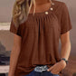 Damski nieformalny okrągły dekolt w jednolitym kolorze guzik z krótkim rękawem Top T-Shirt