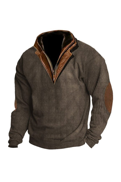 Męska ciepła, luźna, jednolita, zewnętrzna, oddychająca bluza z kołnierzem