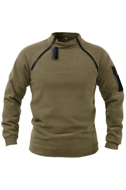 Męska luźna jednolita kolorowa grubiąca, ciepła, oddychająca bluza z kołnierzem