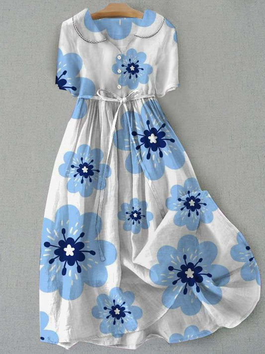 Retro boho kwiatowy nadruk vintage szykowny guzik z długim rękawem midi sukienka