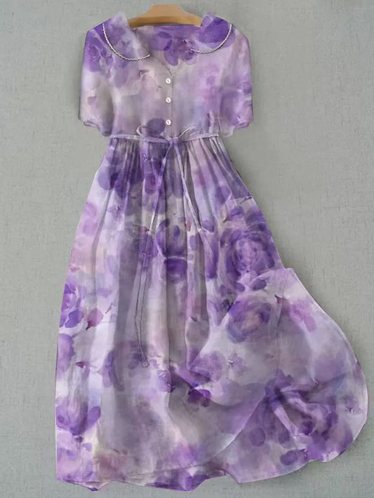 Retro boho kwiatowy nadruk vintage szykowny guzik z długim rękawem midi sukienka