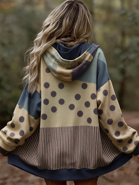 Damska wygodna bluza z kapturem w stylu vintage w kwiatowy wzór patchwork