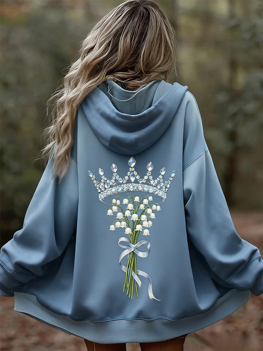 Damska wygodna bluza z kapturem w stylu vintage w kwiatowy wzór patchwork