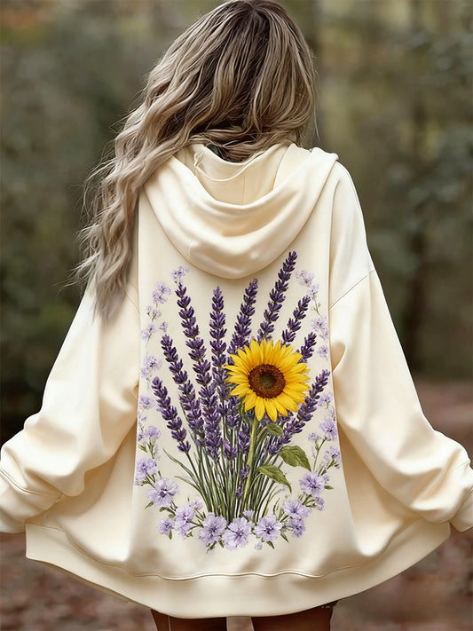 Damska wygodna bluza z kapturem w stylu vintage w kwiatowy wzór patchwork