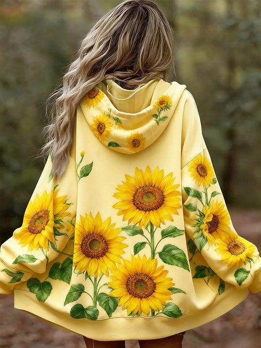 Damska wygodna bluza z kapturem w stylu vintage w kwiatowy wzór patchwork