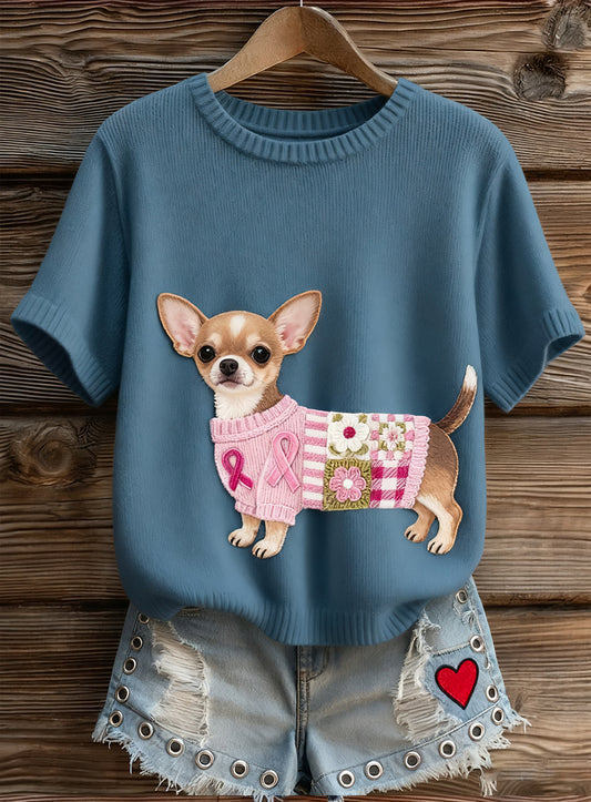 Damski artystyczny nadruk zwierzęcy wygodny top z dzianiny z krótkim rękawem