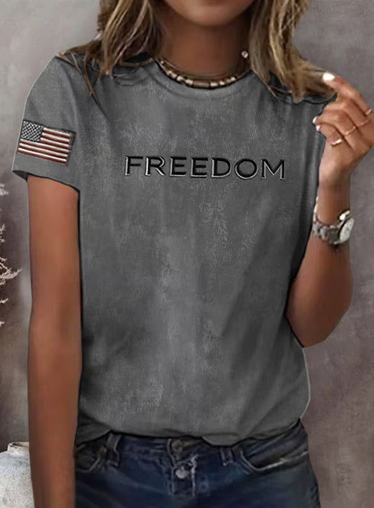 Damskie Vintage Freedom American Casual Pamiątkowy krótki rękaw