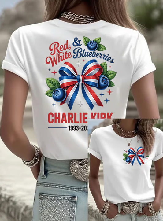 Damskie Vintage Freedom American Casual Pamiątkowy krótki rękaw