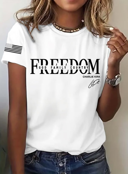 Damskie Vintage Freedom American Casual Pamiątkowy krótki rękaw
