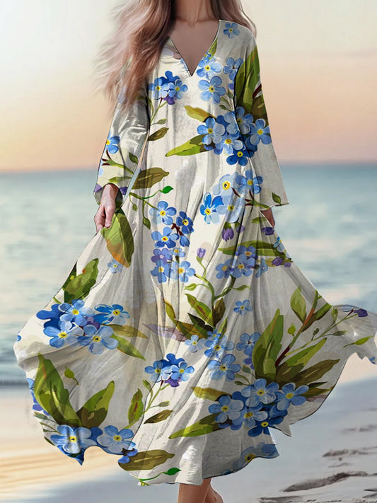 Retro boho kwiatowy nadruk w stylu vintage szyk w szpic bawełniana sukienka midi z długim rękawem