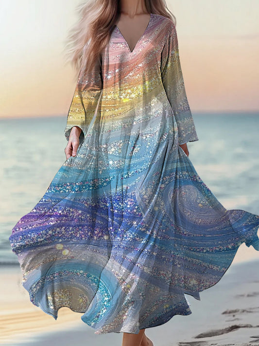 Retro boho kwiatowy nadruk w stylu vintage szyk w szpic bawełniana sukienka midi z długim rękawem