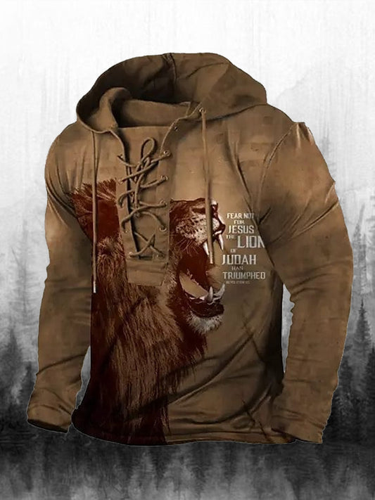 Męska bluza z kapturem z długim rękawem w stylu retro