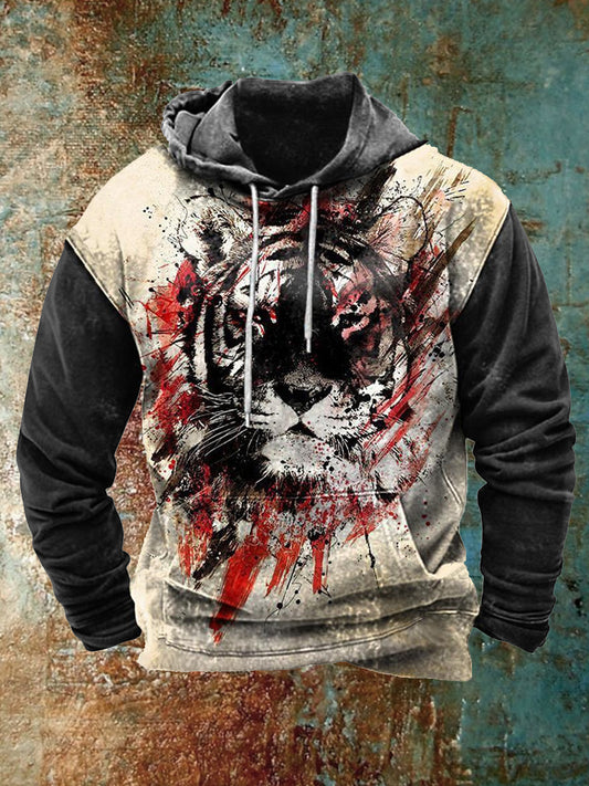 Męska bluza z kapturem z długim rękawem w stylu retro