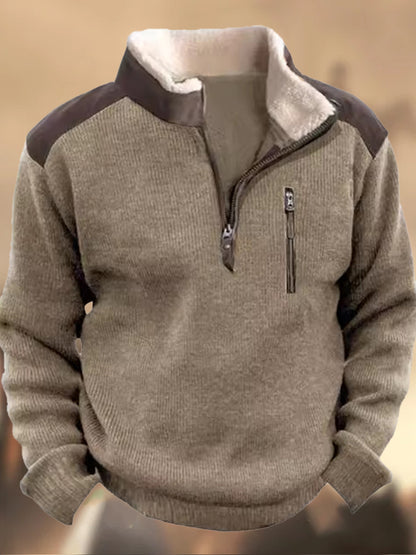 Męska koszulka sportowa typu bluza z taktycznym swetrem z kołnierzem typu Henry Stand Collar Retro Outdoor Casual Zipper