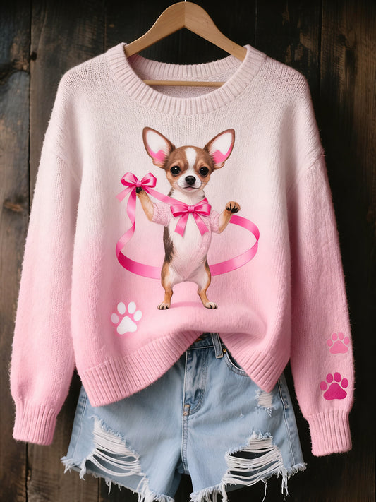 Damski Vintage Art Animal Print Przytulny sweter z dzianiny