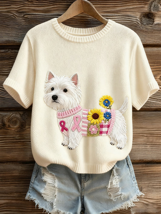 Damski artystyczny nadruk zwierzęcy wygodny top z dzianiny z krótkim rękawem