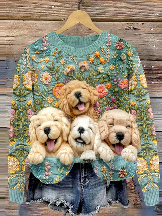 Damski sweter w stylu vintage z nadrukiem zwierzęcym Comfort