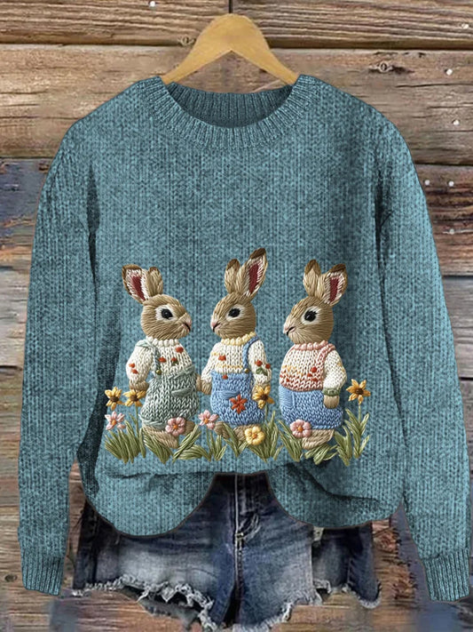 Damski sweter w stylu vintage z nadrukiem zwierzęcym Comfort