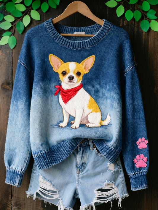 Damski Vintage Art Animal Print Przytulny sweter z dzianiny