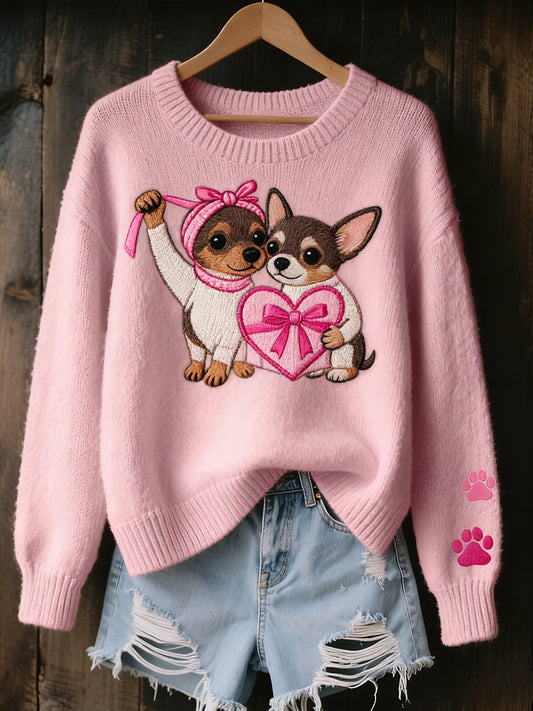 Damski Vintage Art Animal Print Przytulny sweter z dzianiny