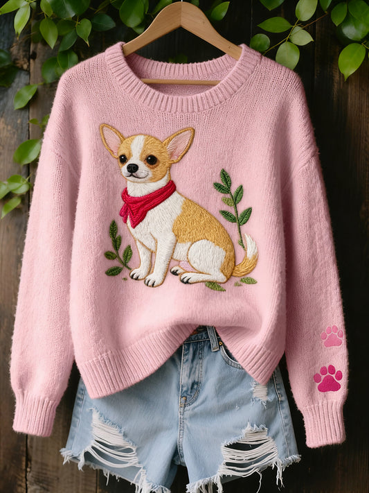 Damski Vintage Art Animal Print Przytulny sweter z dzianiny