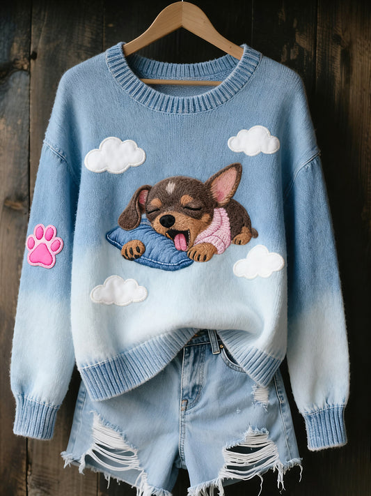 Damski Vintage Art Animal Print Przytulny sweter z dzianiny