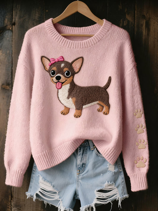 Damski Vintage Art Animal Print Przytulny sweter z dzianiny