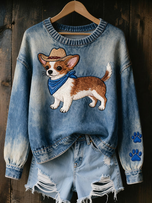 Damski Vintage Art Animal Print Przytulny sweter z dzianiny