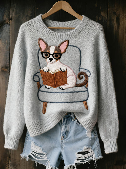 Damski Vintage Art Animal Print Przytulny sweter z dzianiny