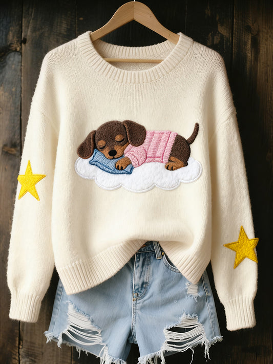 Damski Vintage Art Animal Print Przytulny sweter z dzianiny