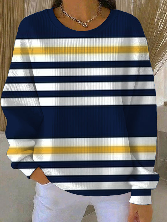 Damska klasyczna granatowa, biała i żółta bluza w paski